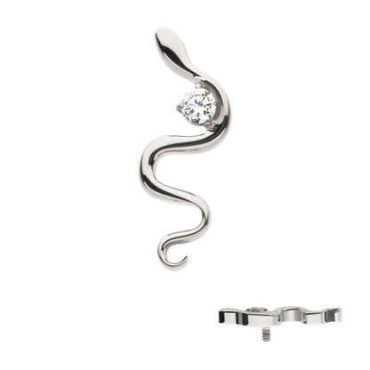 Titanium Internally Threaded with 1.8mm Prong Set Round CZ Gem Snake Top