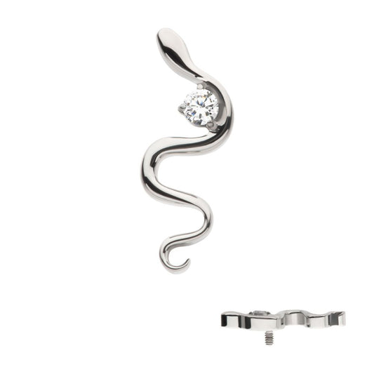 Titanium Internally Threaded with 1.8mm Prong Set Round CZ Gem Snake Top