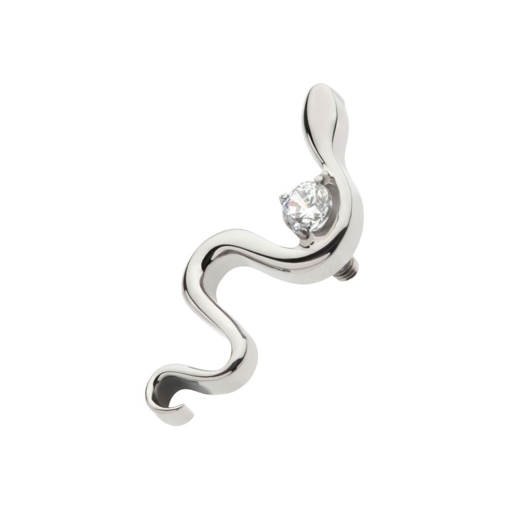 Titanium Internally Threaded with 1.8mm Prong Set Round CZ Gem Snake Top