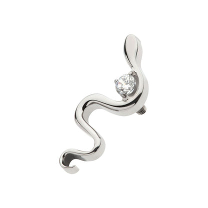 Titanium Internally Threaded with 1.8mm Prong Set Round CZ Gem Snake Top