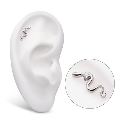 Titanium Internally Threaded with 1.8mm Prong Set Round CZ Gem Snake Top