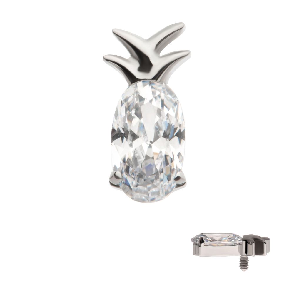 Titanium Internally Threaded Prong Set Oval CZ Gem Pineapple Top