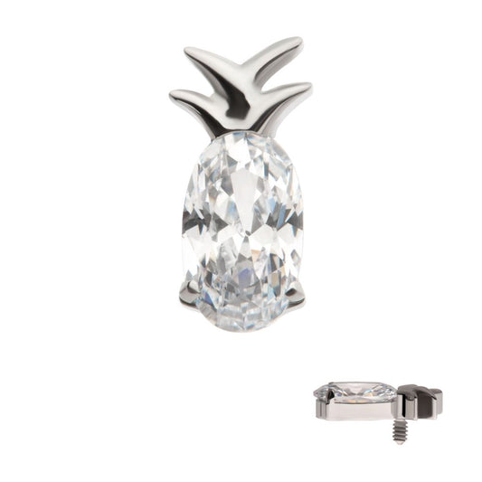 Titanium Internally Threaded Prong Set Oval CZ Gem Pineapple Top