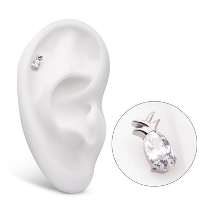 Titanium Internally Threaded Prong Set Oval CZ Gem Pineapple Top