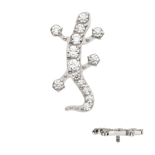 Titanium Internally Threaded Pave Set Round CZ Gem Lizard Top