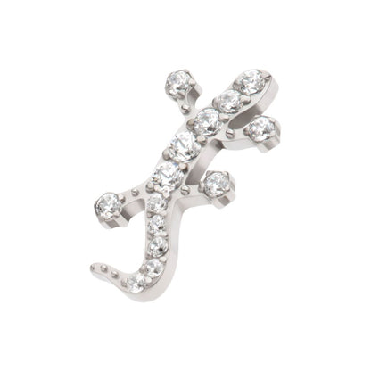 Titanium Internally Threaded Pave Set Round CZ Gem Lizard Top