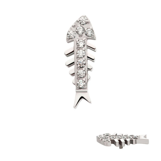 Titanium Internally Threaded Pave Set Round CZ Gem Fishbone Top