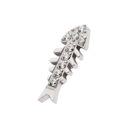 Titanium Internally Threaded Pave Set Round CZ Gem Fishbone Top