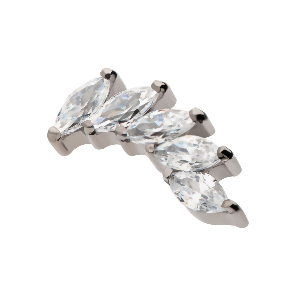 Titanium Internally Threaded with Prong Set Marquise 5 Gem Curved Fan Top