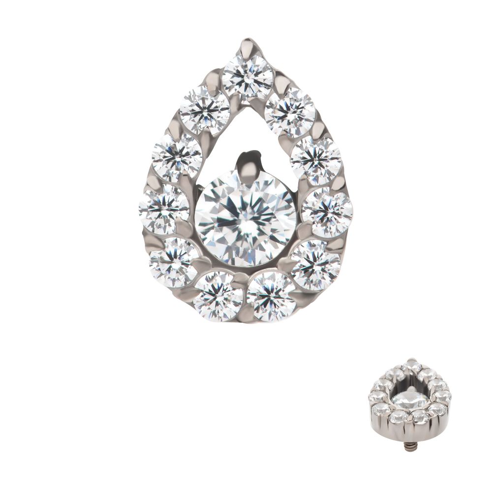 Titanium Internally Threaded Round CZ Center Hollow Teardrop Shape Top