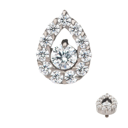 Titanium Internally Threaded Round CZ Center Hollow Teardrop Shape Top