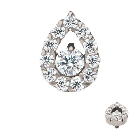Titanium Internally Threaded Round CZ Center Hollow Teardrop Shape Top