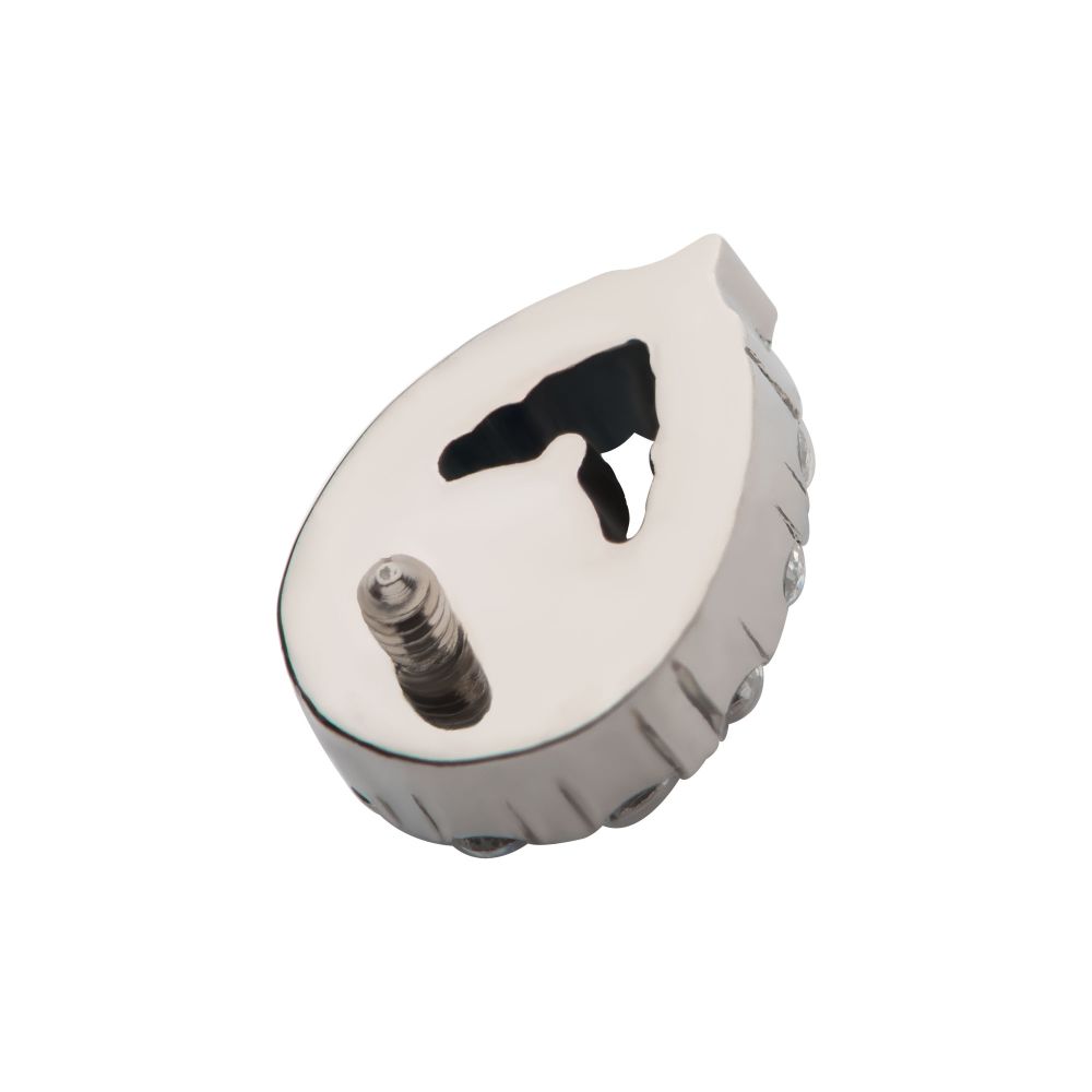 Titanium Internally Threaded Round CZ Center Hollow Teardrop Shape Top