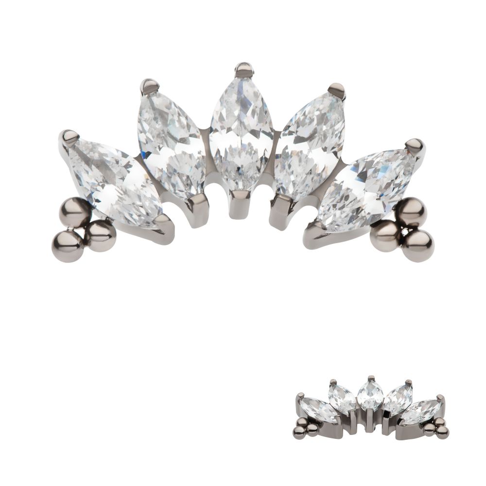 Titanium Internally Threaded with Tri Beads & Prong Set Marquise CZ 5-Cluster Top