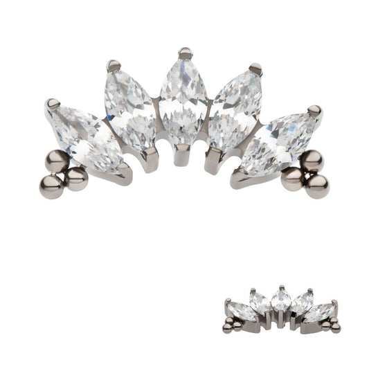 Titanium Internally Threaded with Tri Beads & Prong Set Marquise CZ 5-Cluster Top