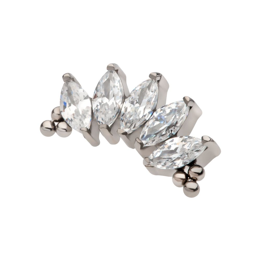 Titanium Internally Threaded with Tri Beads & Prong Set Marquise CZ 5-Cluster Top