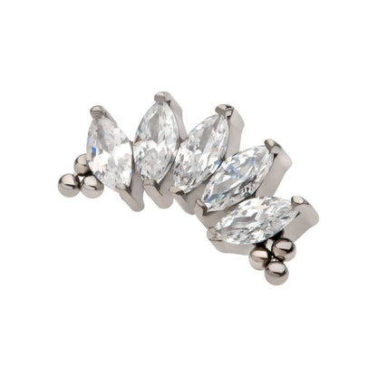 Titanium Internally Threaded with Tri Beads & Prong Set Marquise CZ 5-Cluster Top