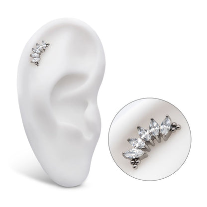 Titanium Internally Threaded with Tri Beads & Prong Set Marquise CZ 5-Cluster Top