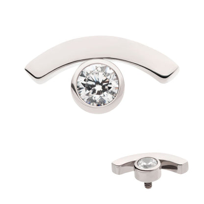 Titanium Internally Threaded with Bezel Set CZ in a Curve Line Top