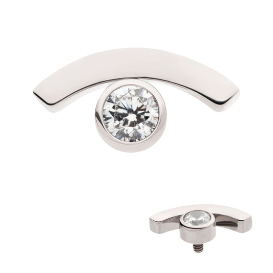 Titanium Internally Threaded with Bezel Set CZ in a Curve Line Top