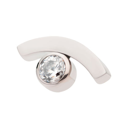 Titanium Internally Threaded with Bezel Set CZ in a Curve Line Top
