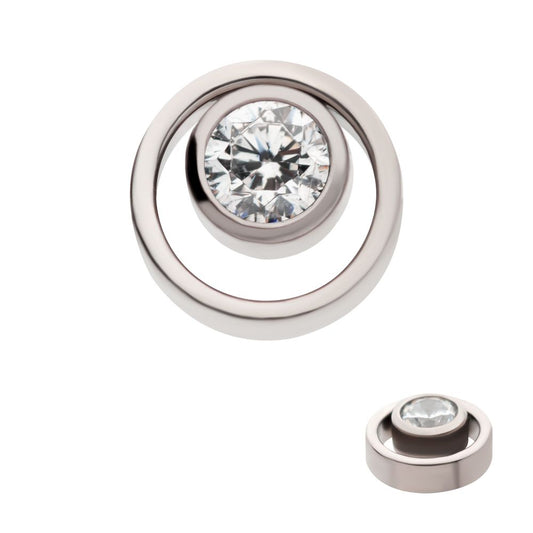 Titanium Internally Threaded with Bezel Set CZ in a Cut Out Circle Top