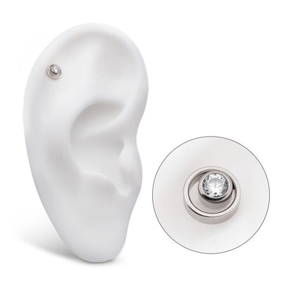 Titanium Internally Threaded with Bezel Set CZ in a Cut Out Circle Top