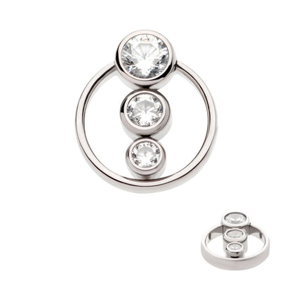 Titanium Internally Threaded with Bezel Set 3-Cluster CZ & Cut Out Circle Top