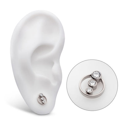 Titanium Internally Threaded with Bezel Set 3-Cluster CZ & Cut Out Circle Top
