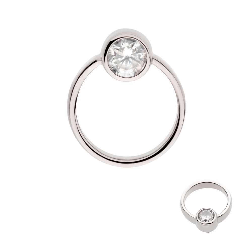 Titanium Internally Threaded with Bezel Set CZ & Cut Out Circle Top