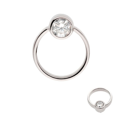 Titanium Internally Threaded with Bezel Set CZ & Cut Out Circle Top
