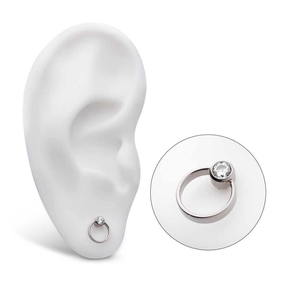 Titanium Internally Threaded with Bezel Set CZ & Cut Out Circle Top