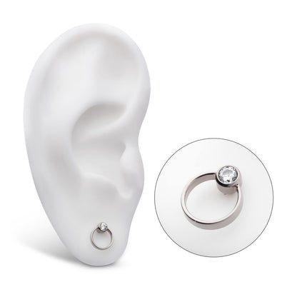 Titanium Internally Threaded with Bezel Set CZ & Cut Out Circle Top