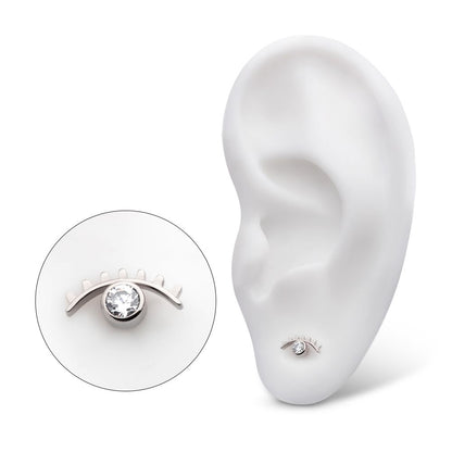 Titanium Internally Threaded with Bezel Set CZ Cut Out Evil Eye Top
