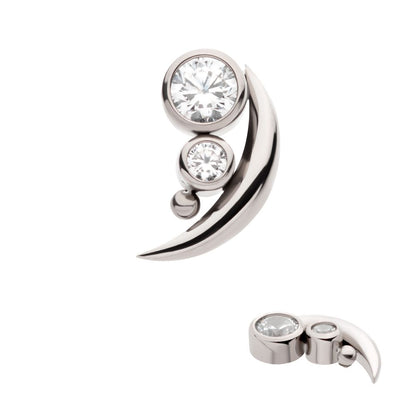 Titanium Internally Threaded with Bezel Set CZ & Bead Crescent Moon Top