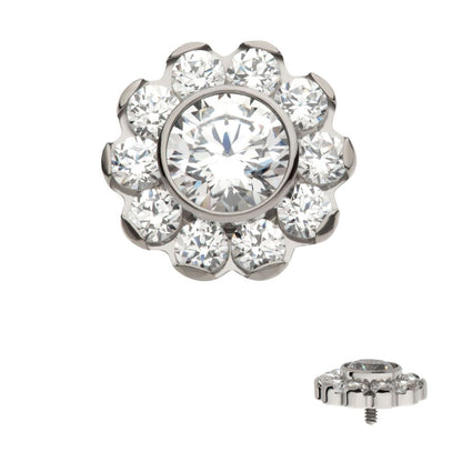 Titanium Internally Threaded Flower Top with 11 Clear CZ
