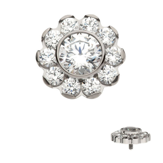 Titanium Internally Threaded Flower Top with 11 Clear CZ