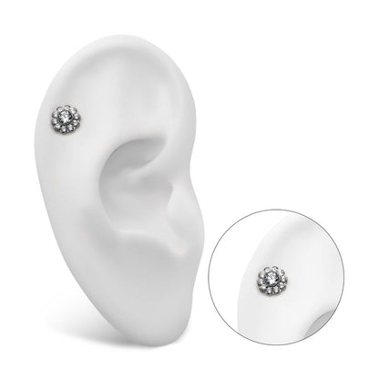 Titanium Internally Threaded Flower Top with 11 Clear CZ