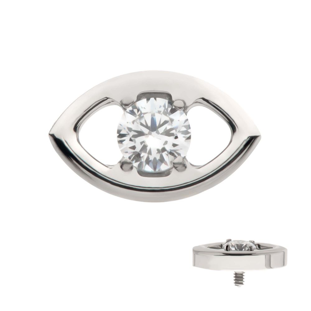 Titanium Internally Threaded Cut Out Evil Eye Top with 4 Prong Clear CZ