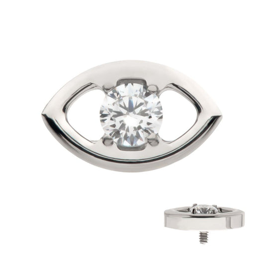 Titanium Internally Threaded Cut Out Evil Eye Top with 4 Prong Clear CZ
