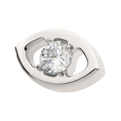 Titanium Internally Threaded Cut Out Evil Eye Top with 4 Prong Clear CZ