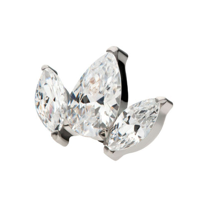 Titanium Internally Threaded 3 Cluster Top with Prong Set Teardrop & Marquise CZ