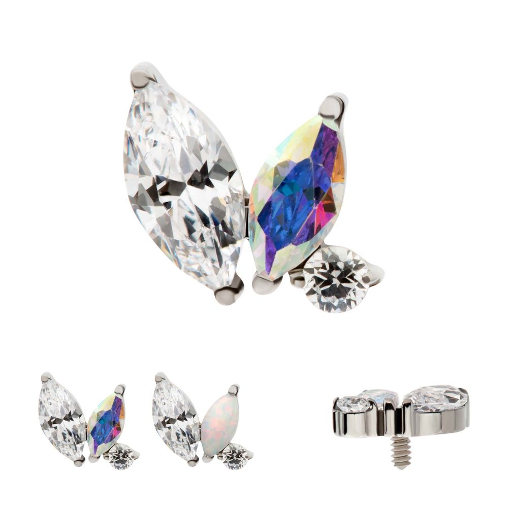Titanium Internally Threaded Prong Set Marquise & Round CZ/Opal Staggered 3 Cluster Top
