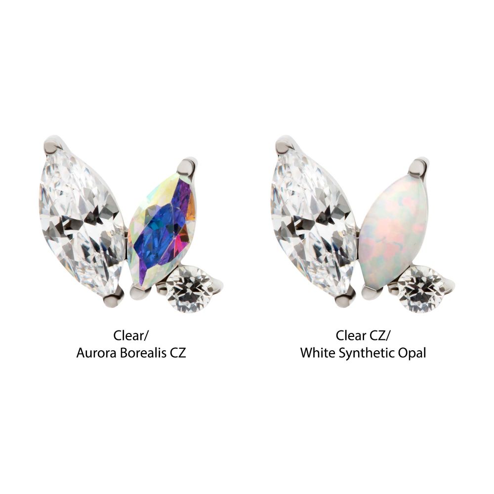 Titanium Internally Threaded Prong Set Marquise & Round CZ/Opal Staggered 3 Cluster Top