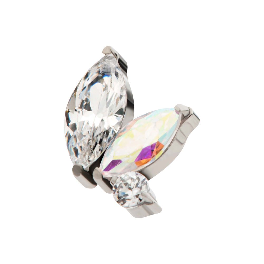 Titanium Internally Threaded Prong Set Marquise & Round CZ/Opal Staggered 3 Cluster Top