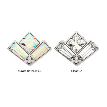 Titanium Internally Threaded Baguette & Princess Gem Fan Shape Top