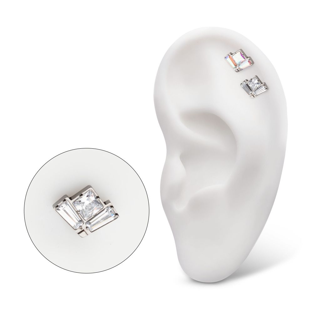 Titanium Internally Threaded Baguette & Princess Gem Fan Shape Top