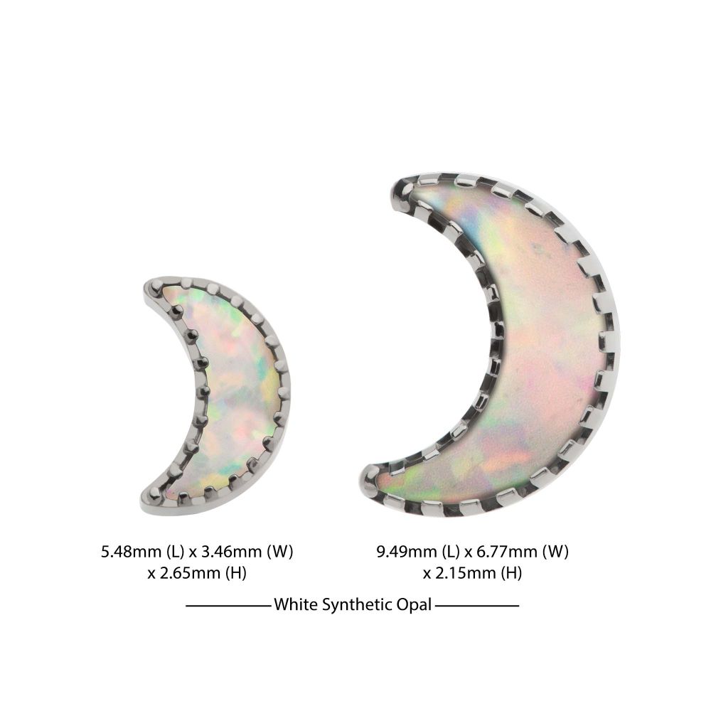 Titanium Internally Threaded Crescent Moon Top with Prong Set White Opal 