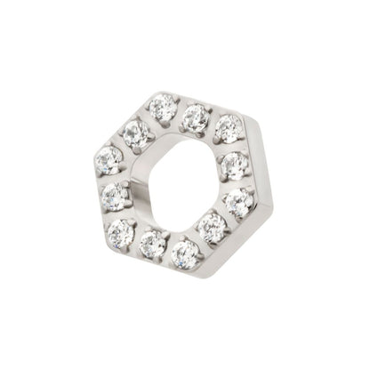 Titanium Internally Threaded Pave Set Round CZ Gem Hexagon Top