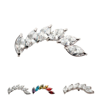 Titanium Internally Threaded Prong Set Marquise CZ Staggered 6-Cluster Top